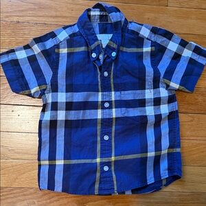 Burberry children Blue Plaid Short-Sleeve Button-Up Shirt for Kids
